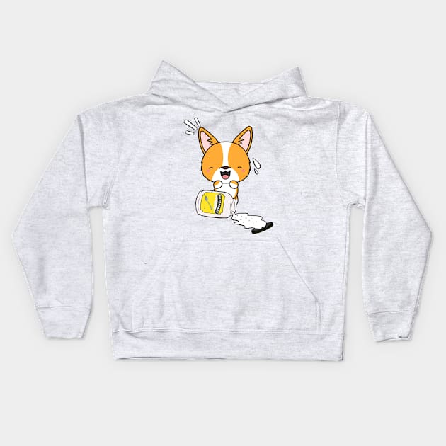 Cute Corgi Spilled Mayonnaise Kids Hoodie by Pet Station